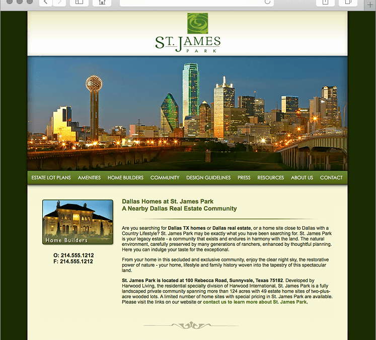 Planned Community Website for Dallas Real Estate Developer