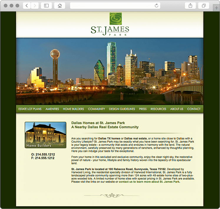 Planned Community Website for Dallas Real Estate Developer