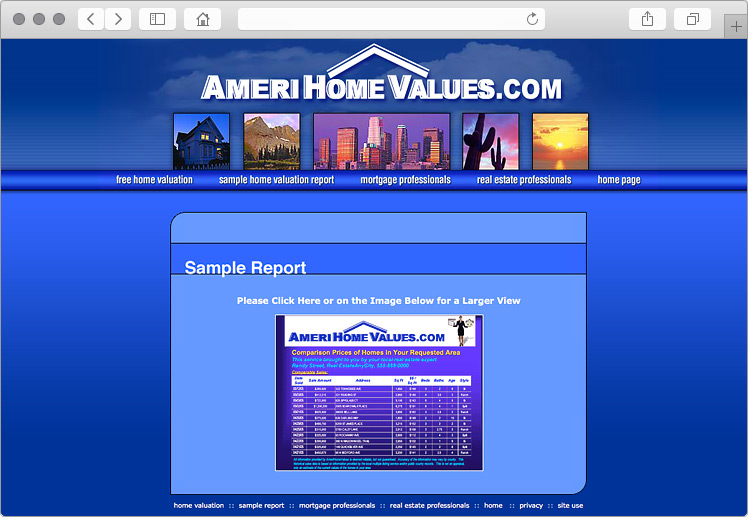 American Home Values Website Design - Sample Property Valuation