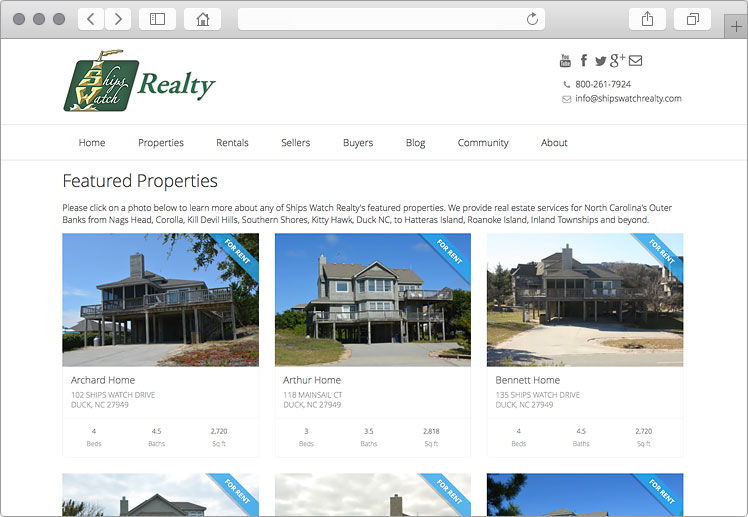 NC Real Estate Website Design - Vacation Rentals Section