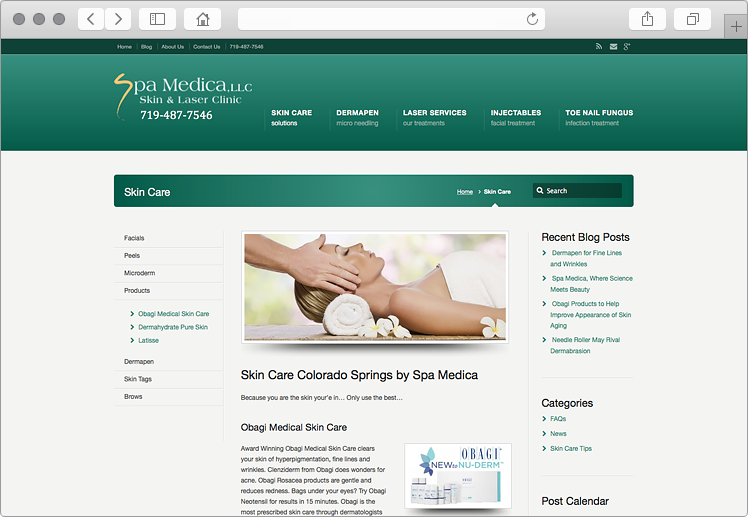 Skin Laser Spa Medical Website Design - Skin Care Services & Products