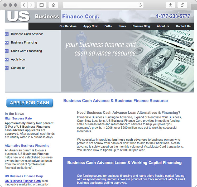 Business Cash Advance Business Finance Web Design