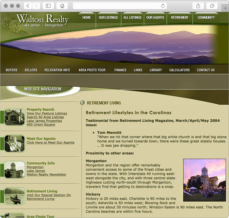 North Carolina Real Estate Company Web Design - Retirement Living Section