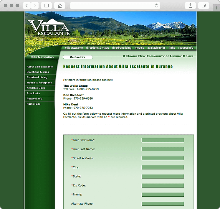 Colorado New Home Development Website Custom Contact Form