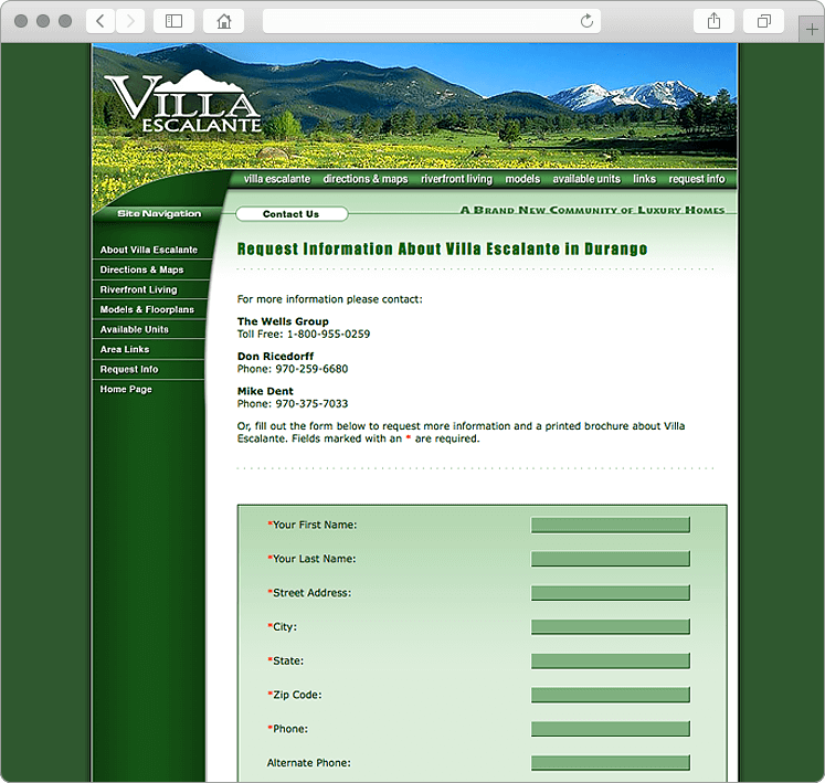 Colorado New Home Development Website Custom Contact Form Colorado New Home Development Website Custom Contact Form
