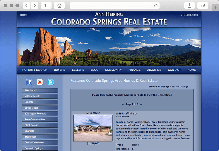 Colorado Springs Real Estate Website Featured Listing Tool