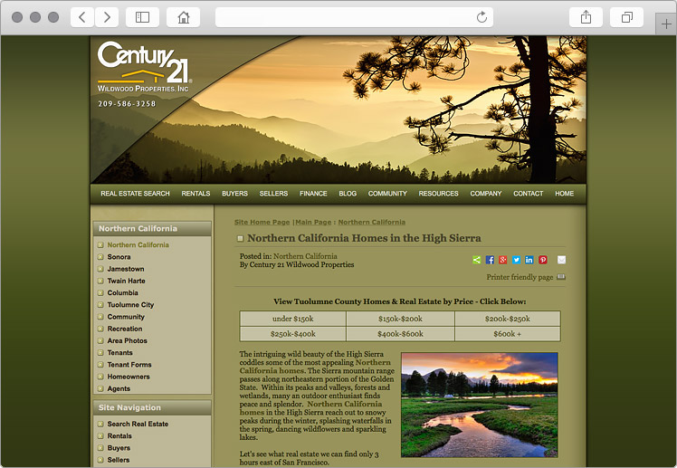 Sonora California Homes Website with Community and Resources CMS