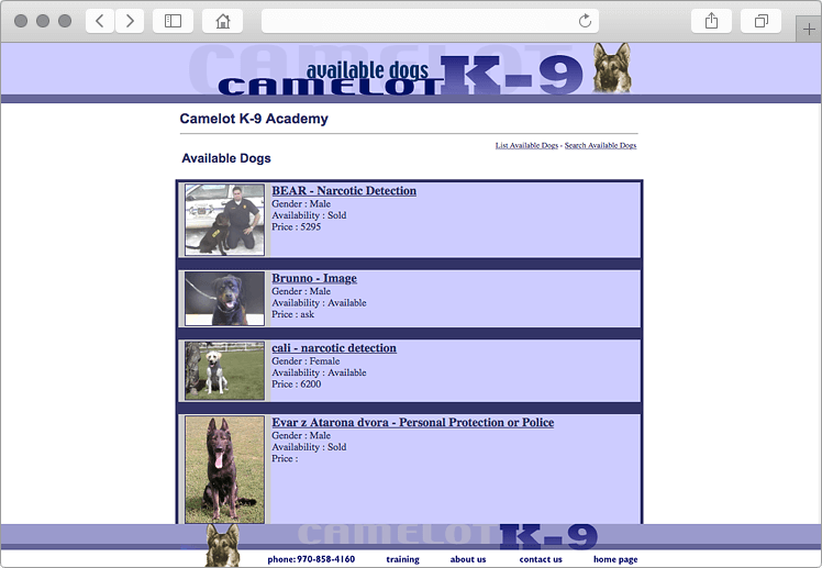K-9 Working Dogs for Sale Website Design K-9 Working Dogs for Sale Website Design