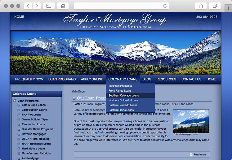 Colorado Mortgage Lender Website CMS for Loan Programs