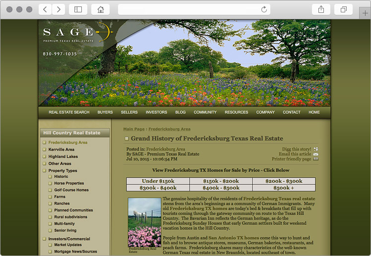 Sage Texas Real Estate Website - Community & Resource Section