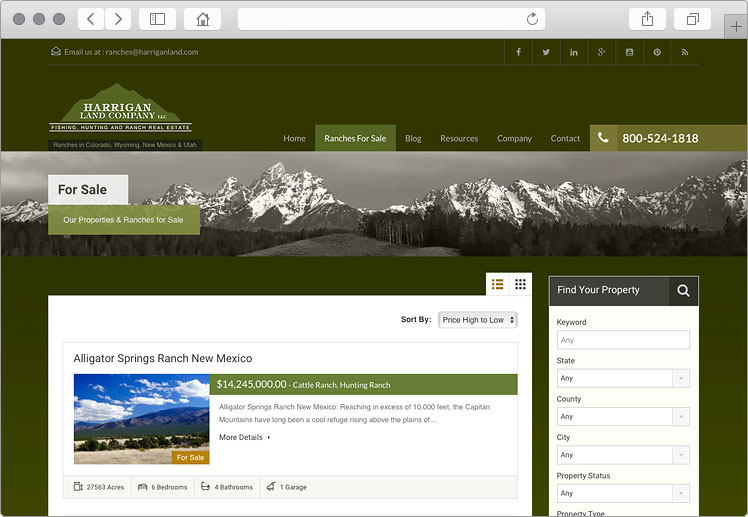 Land and Ranch Website Design - Searchable Database of Ranch & Land Listings