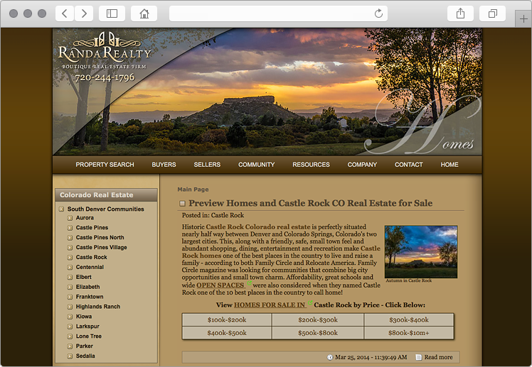 Castle Rock Colorado Real Estate Web Design - Community CMS Tool