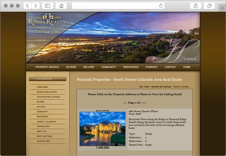 Castle Rock Colorado Real Estate Website Featured Listing Tool