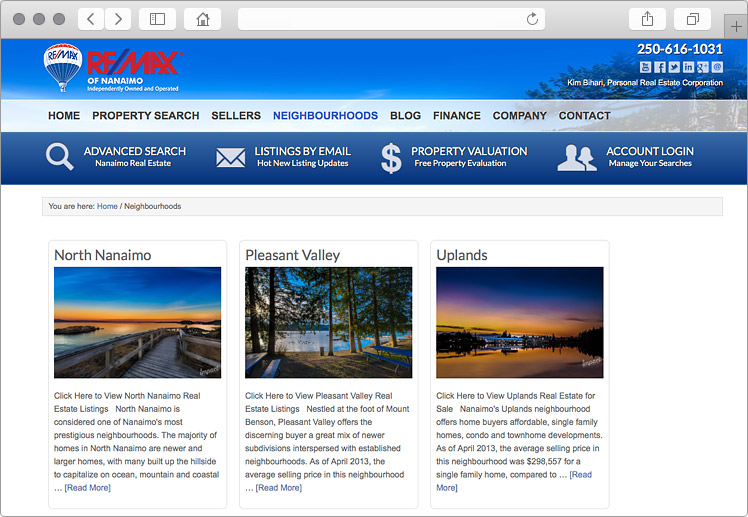 Nanaimo British Columbia Real Estate Web Design with Neighbourhoods Nanaimo British Columbia Real Estate Web Design with Neighbourhoods
