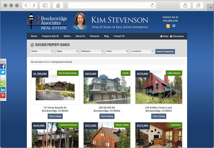 Breckenridge Colorado Real Estate Website - Featured Listing Tool