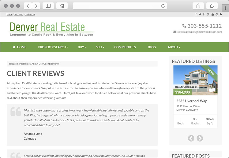 Denver Real Estate Brokerage Website Testimonials Feature