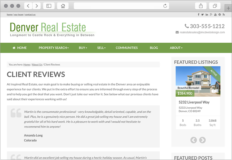 Denver Real Estate Brokerage Website Testimonials Feature Denver Real Estate Brokerage Website Testimonials Feature