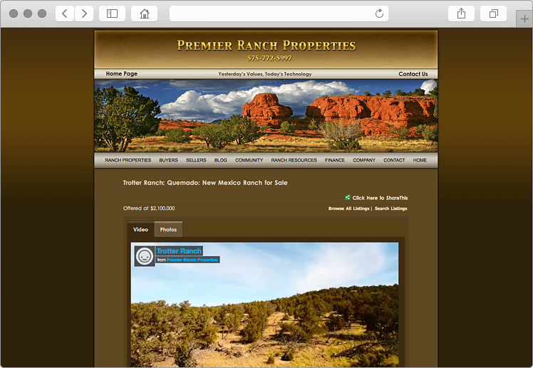 New Mexico Ranches Website Featured Listing Tool