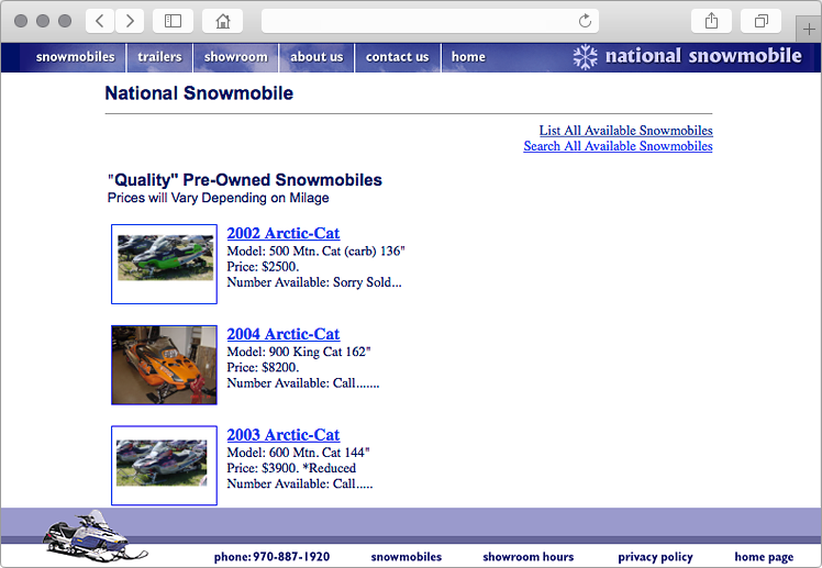 Snowmobiles for Sale Website Inventory Tool
