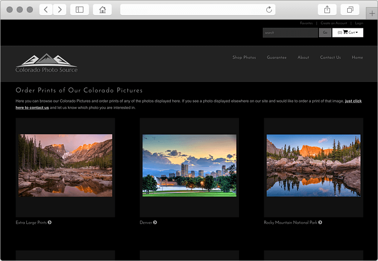 Colorado Photography Secure Shopping Cart Online Print Ordering