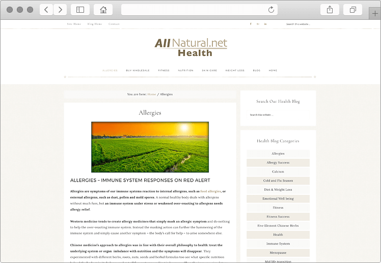 AllNatual.Net Healthy Living Website Articles