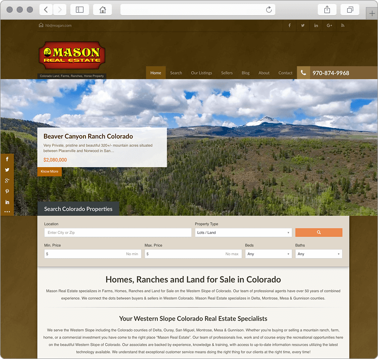 Custom Colorado Ranches Homes & Land Website Design