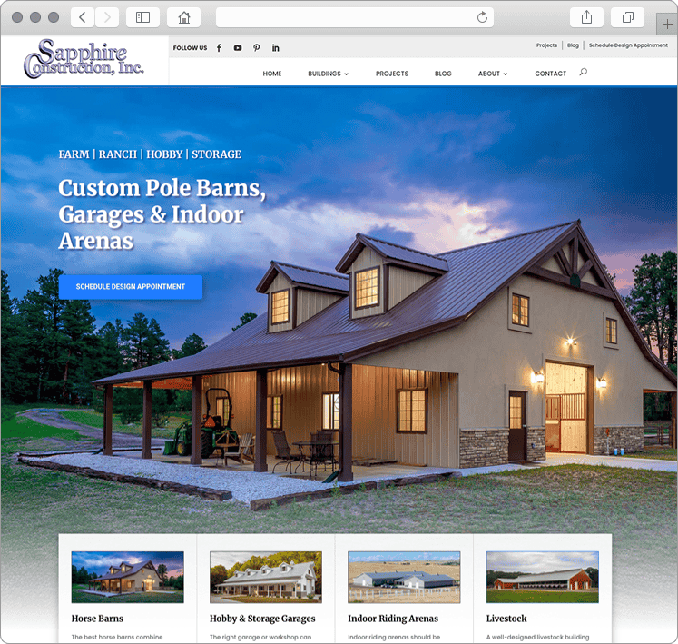 Sapphire Construction Custom Home Page Design with Alternate Header